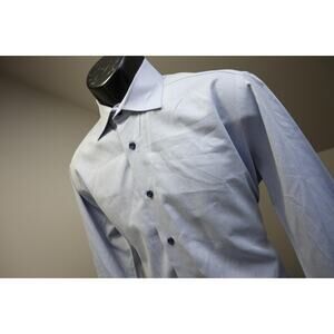 David Donague Dress Shirt Trim Fit Blue Spotted Button Up Mens Sz 16 34/35 Large